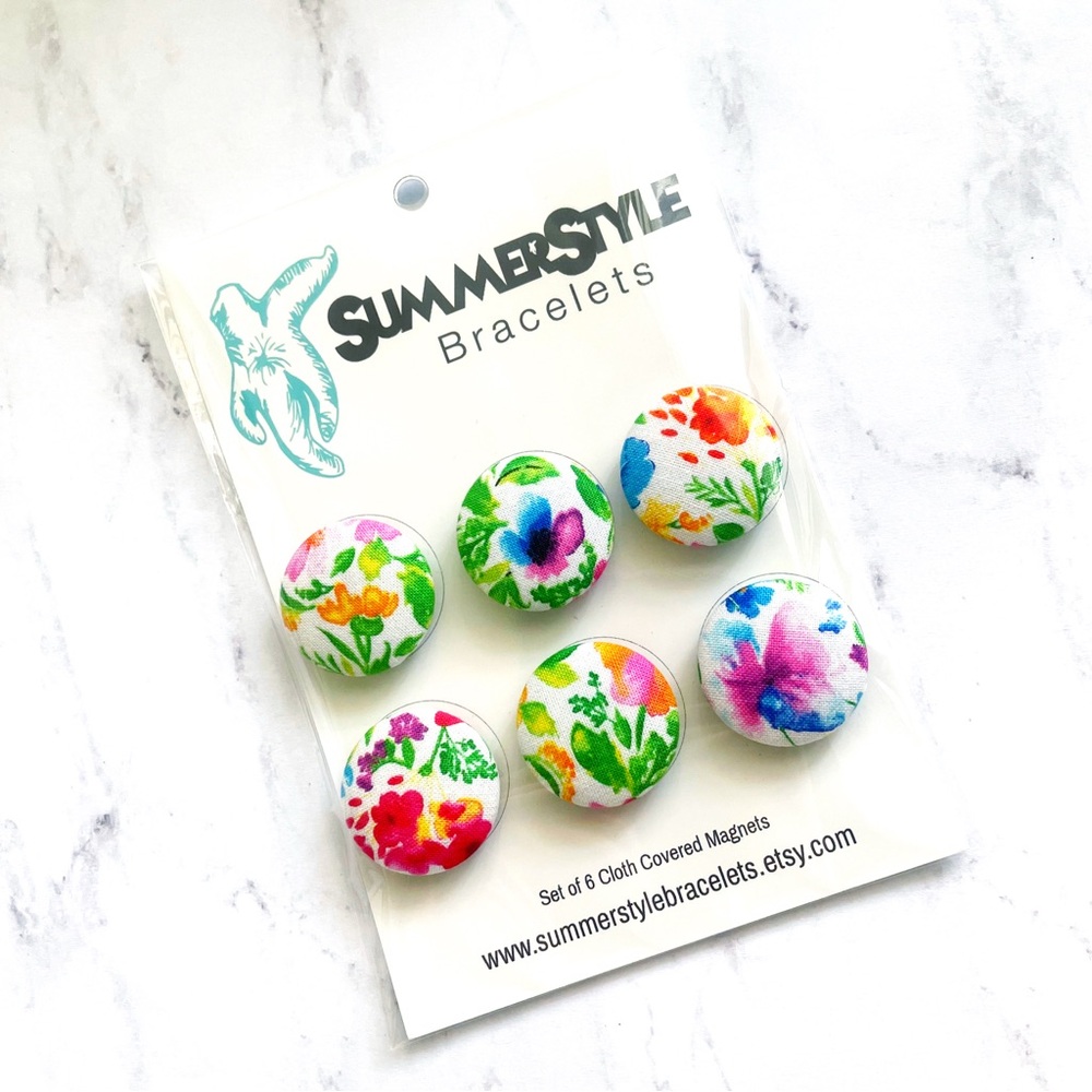 Rainbow Floral Cloth Button Magnets